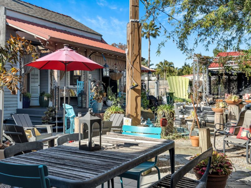 Sunny patio setup for coffee or cocktails