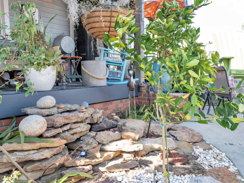 Zen garden details with natural stone accents