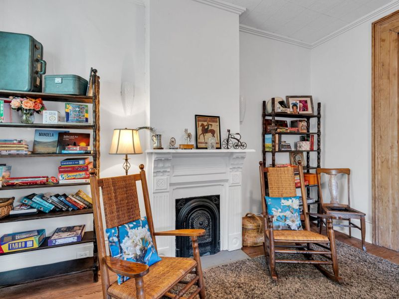 Cozy reading nook with fireplace charm