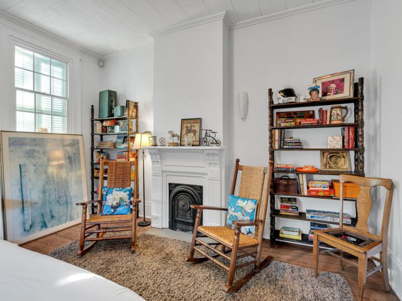 Classic NOLA living room with fireplace