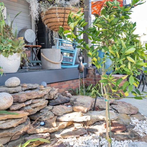 Zen garden details with natural stone accents