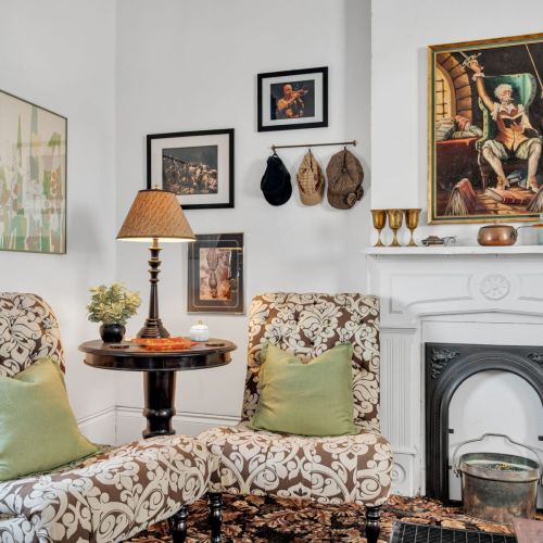 Art-filled lounge with timeless details